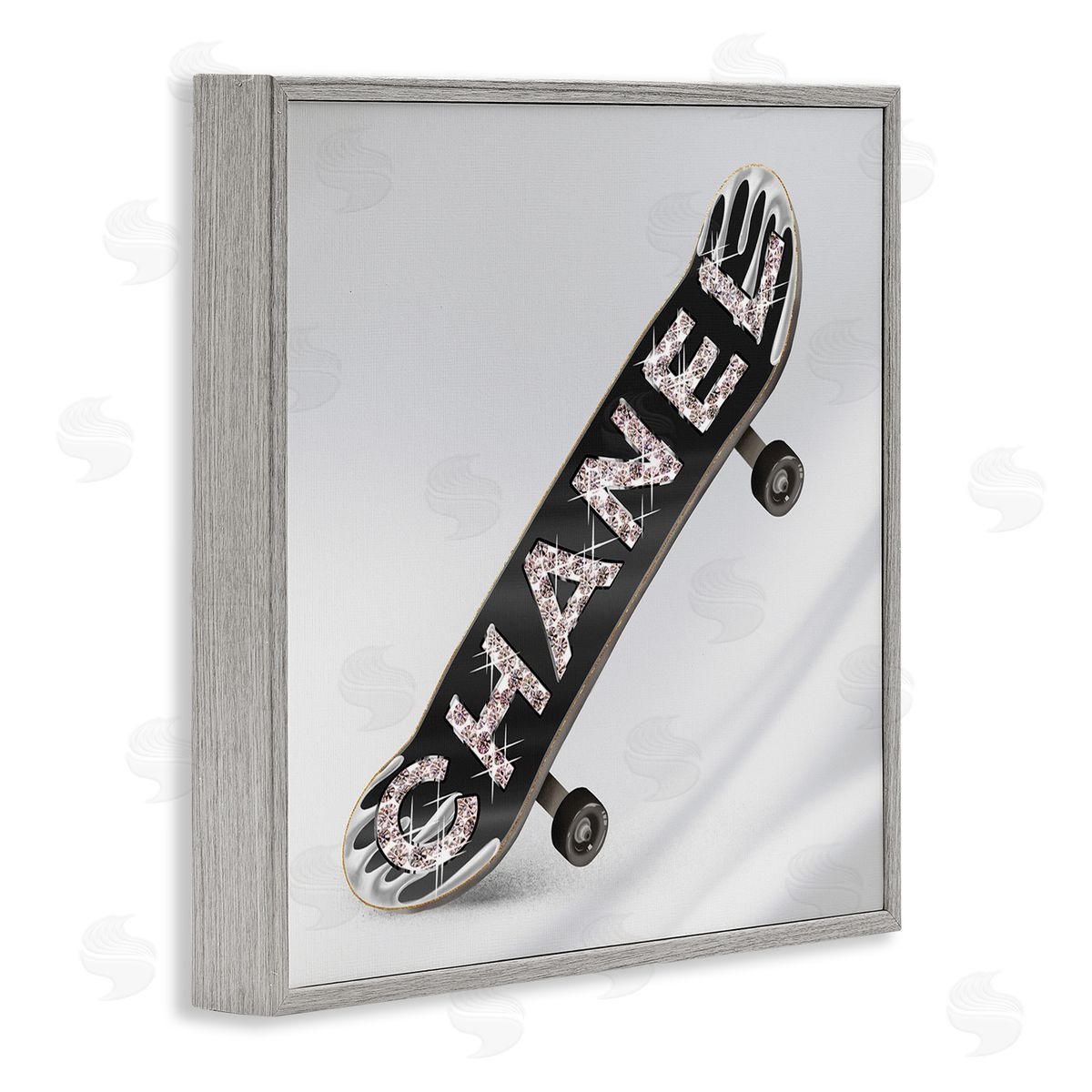 Ziwei Li Trendy Glitzy Skateboard Glam Fashion Lettering Gray Framed Glicee Wall Art Print