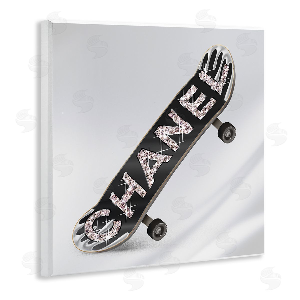 Ziwei Li Trendy Glitzy Skateboard Glam Fashion Lettering Wooden Wall Plaque Art Print