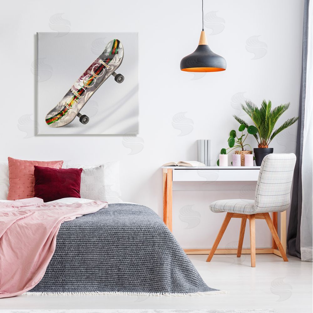 Ziwei Li Upscale Fashion Patterned Skateboard Dazzling Glam Design Canvas Wall Art in Room