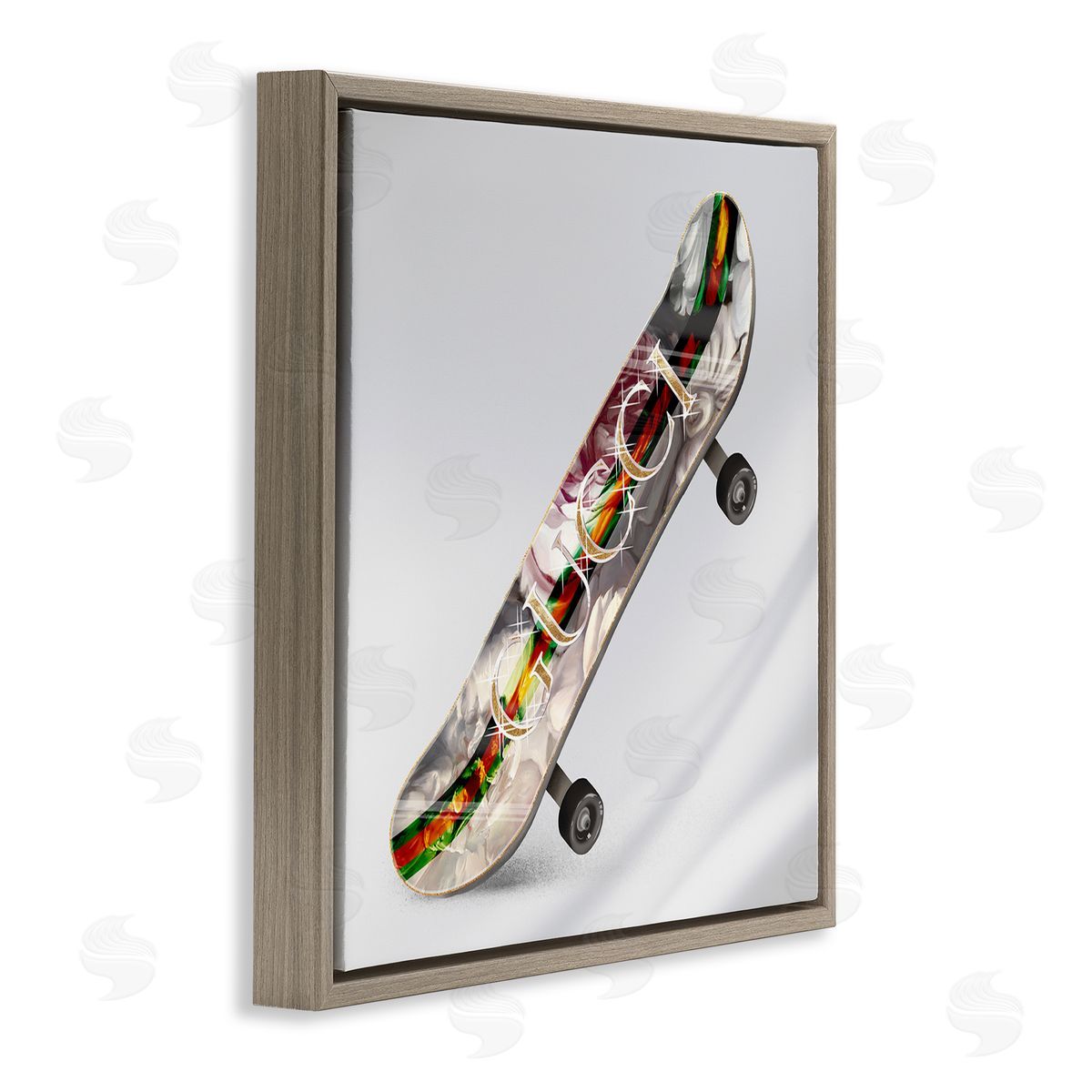 Ziwei Li Upscale Fashion Patterned Skateboard Dazzling Glam Design Brown Floating Frame Canvas Wall Art Print