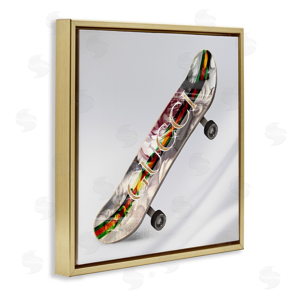Ziwei Li Upscale Fashion Patterned Skateboard Dazzling Glam Design Gold Floating Frame Canvas Wall Art Print