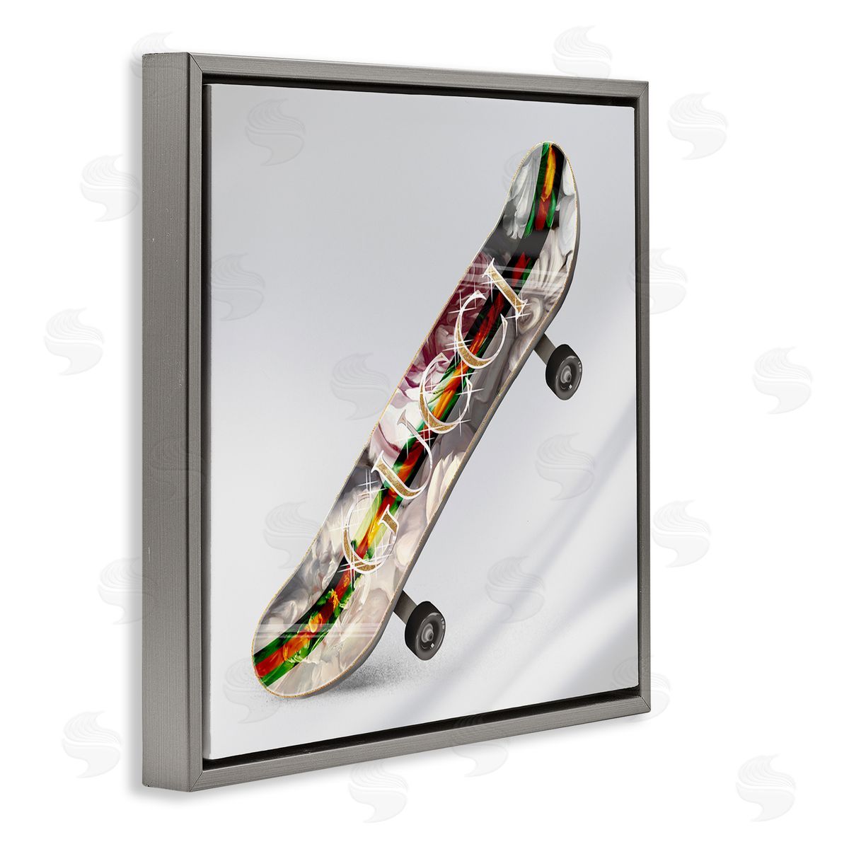 Ziwei Li Upscale Fashion Patterned Skateboard Dazzling Glam Design Gray Floating Frame Canvas Wall Art Print