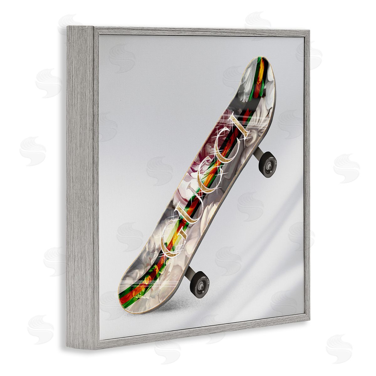 Ziwei Li Upscale Fashion Patterned Skateboard Dazzling Glam Design Gray Framed Glicee Wall Art Print