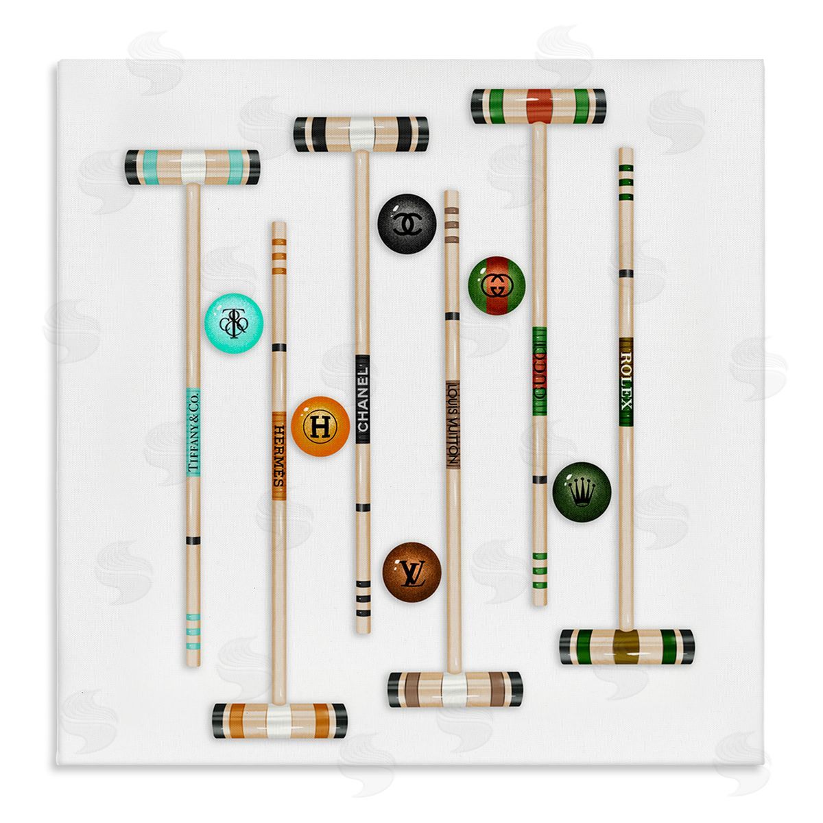Ziwei Li Upscale Fashion Brand Croquet Sport Glam Emblem Stretched Canvas Wall Art Print