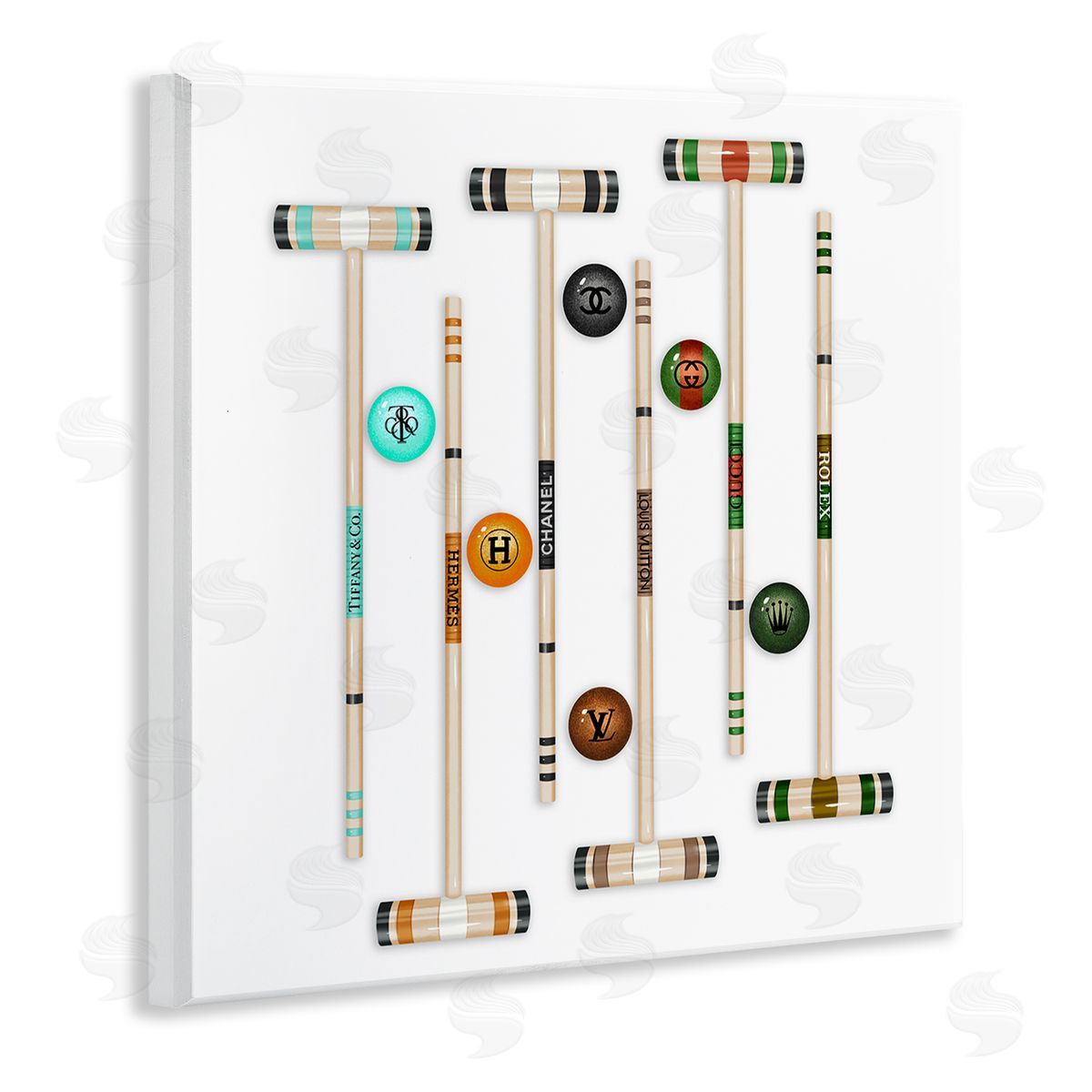 Ziwei Li Upscale Fashion Brand Croquet Sport Glam Emblem Wooden Wall Plaque Art Print