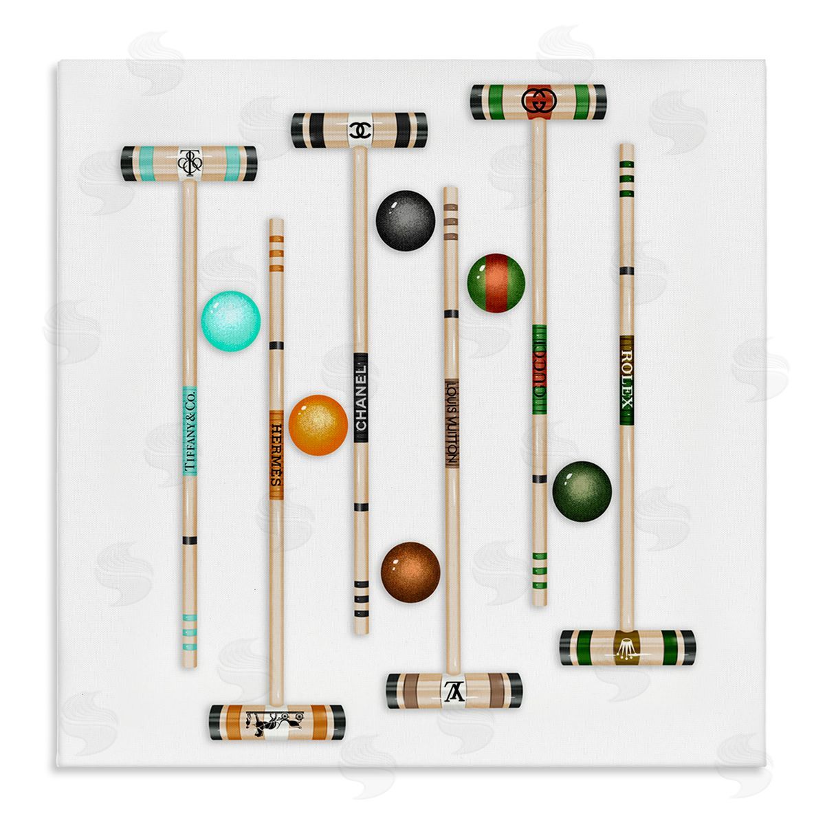 Ziwei Li Trendy Luxury Fashion Brand Croquet Game Mallets  Stretched Canvas Wall Art Print