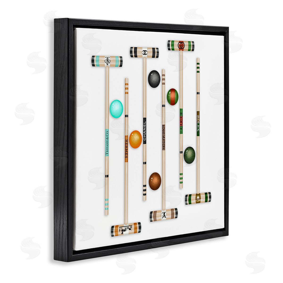 Ziwei Li Trendy Luxury Fashion Brand Croquet Game Mallets  Black Floating Frame Canvas Wall Art Print