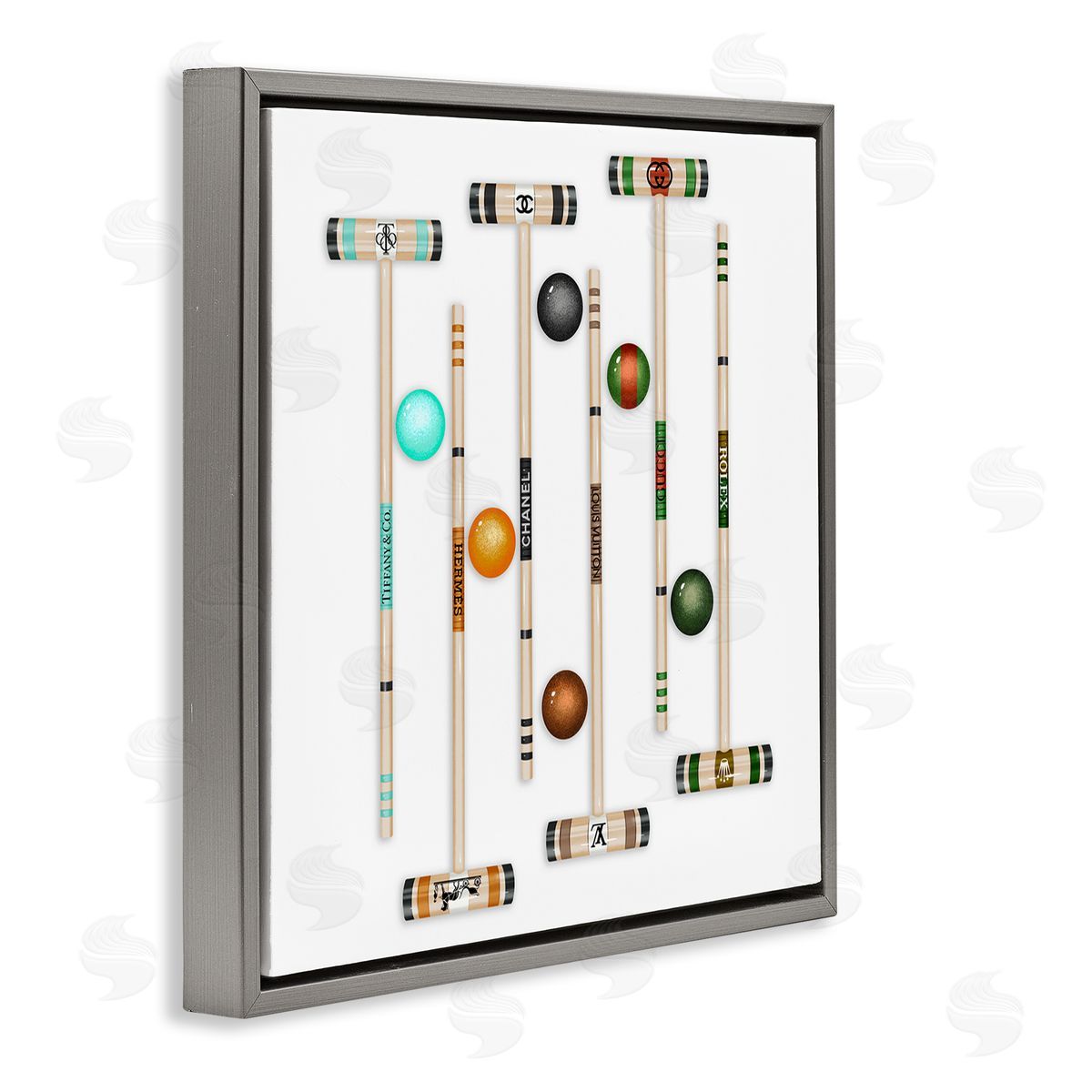 Ziwei Li Trendy Luxury Fashion Brand Croquet Game Mallets  Gray Floating Frame Canvas Wall Art Print
