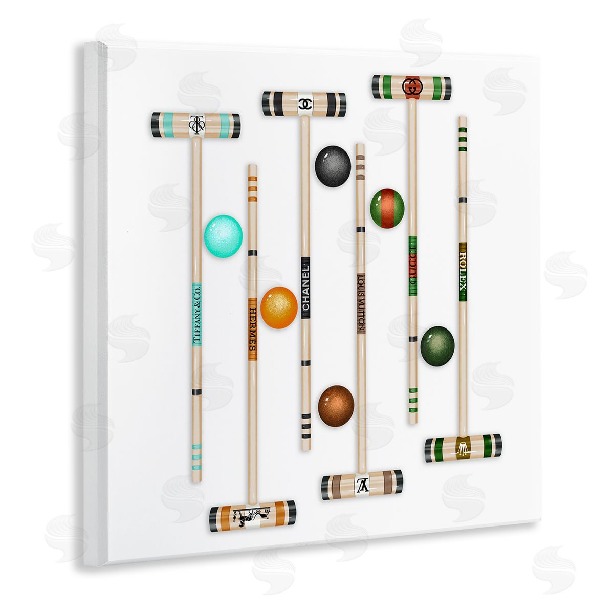 Ziwei Li Trendy Luxury Fashion Brand Croquet Game Mallets  Wooden Wall Plaque Art Print