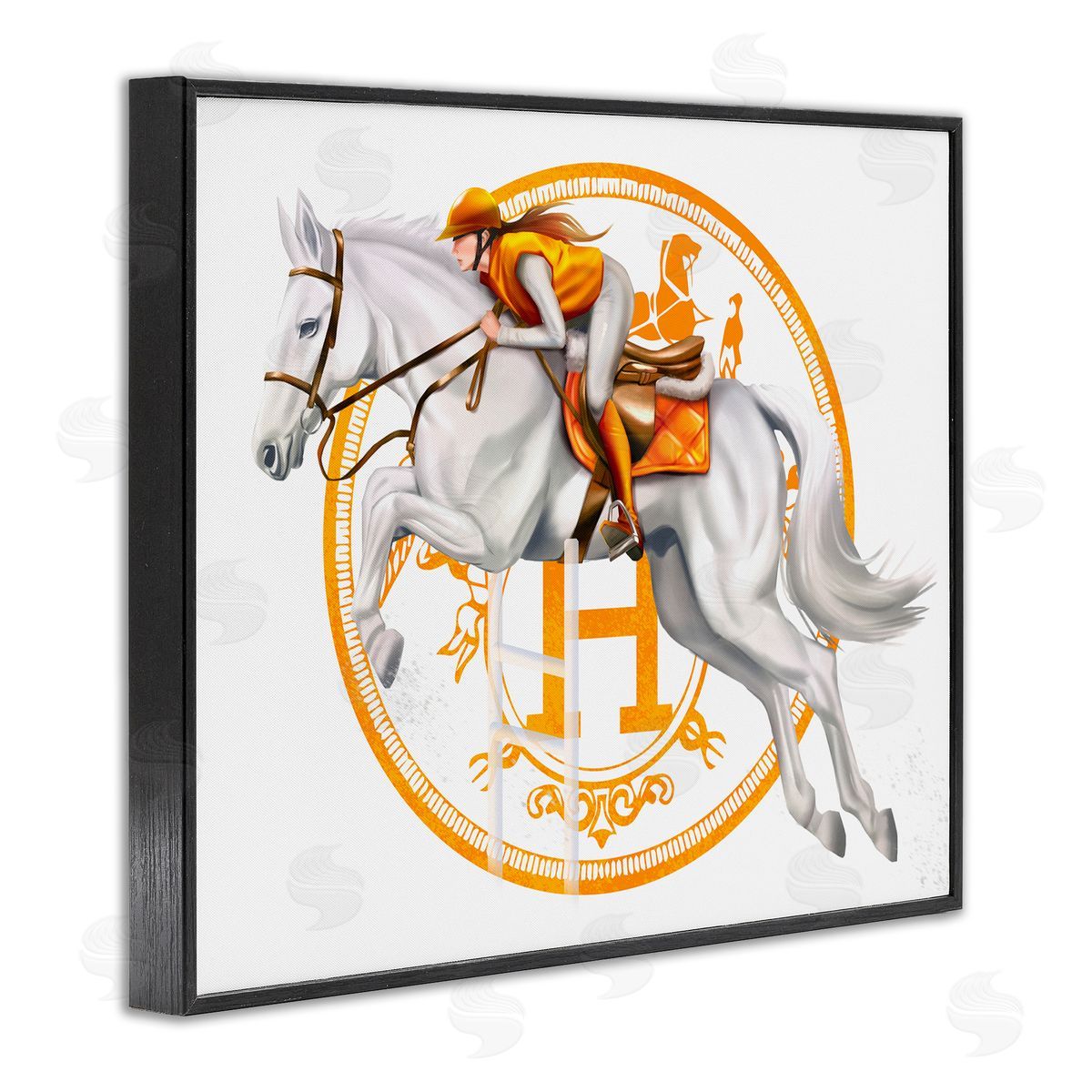 Ziwei Li Jockey Riding Race Horse Glam Fashion Logo Black Framed Giclee Wall Art Print
