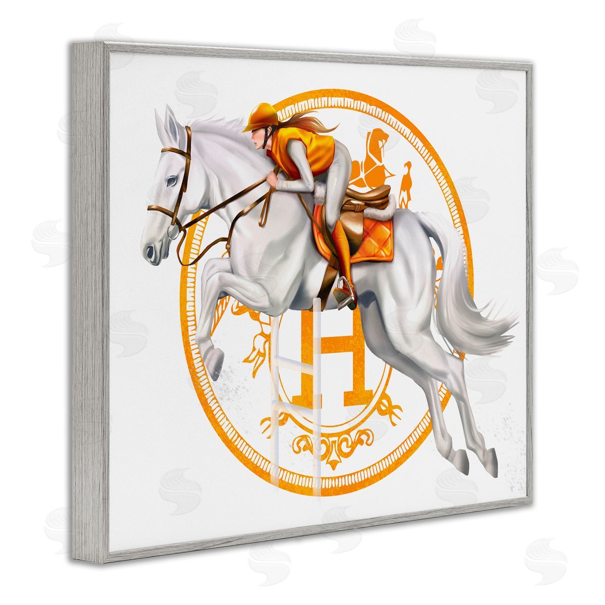 Ziwei Li Jockey Riding Race Horse Glam Fashion Logo Gray Framed Giclee Wall Art Print