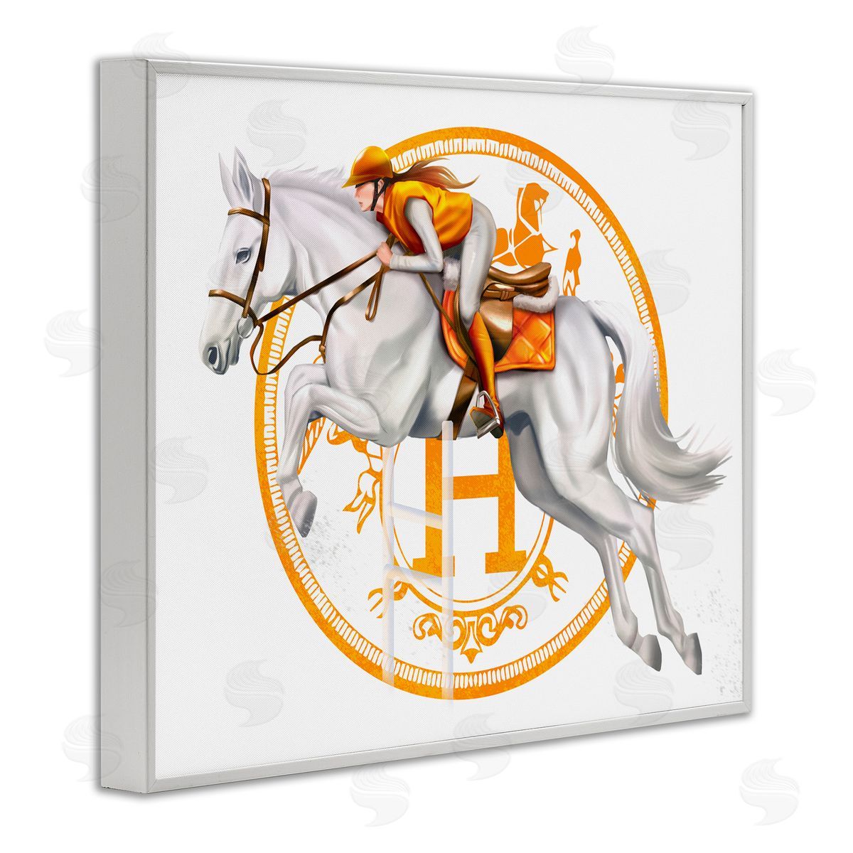 Ziwei Li Jockey Riding Race Horse Glam Fashion Logo White Framed Giclee Wall Art Print