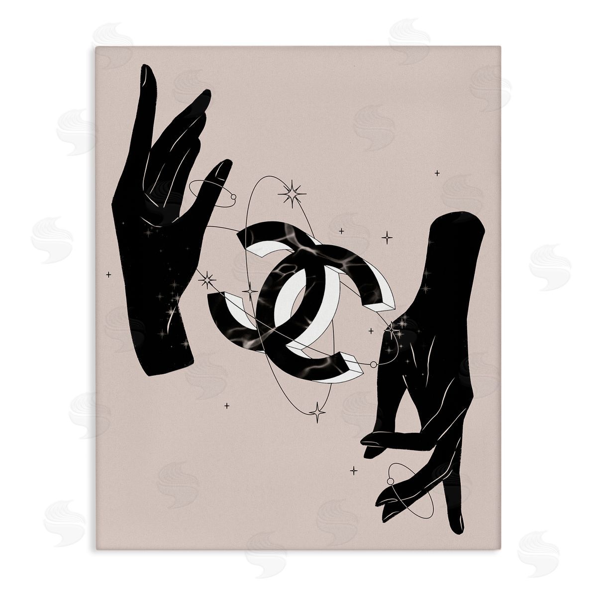 Ziwei Li Chic Hands Silhouette Surrounding Glam Fashion Emblem Stretched Canvas Wall Art Print