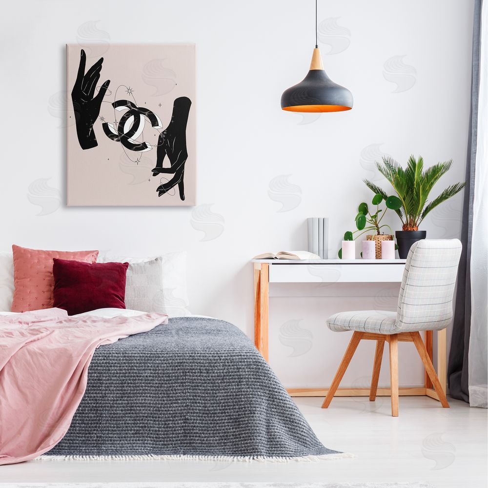 Ziwei Li Chic Hands Silhouette Surrounding Glam Fashion Emblem Canvas Wall Art Print in Room