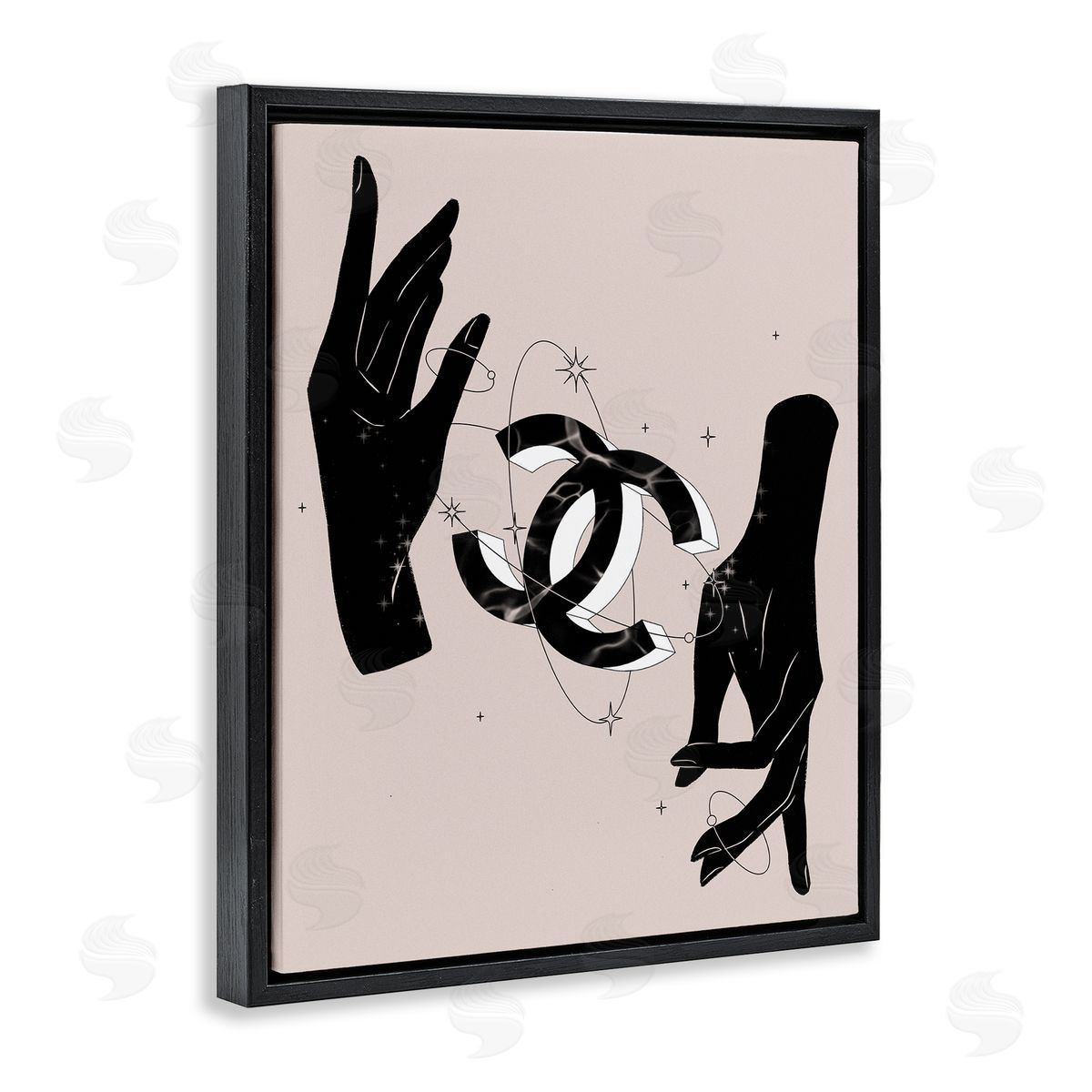 Ziwei Li Chic Hands Silhouette Surrounding Glam Fashion Emblem Black Floating Frame Canvas Wall Art Print