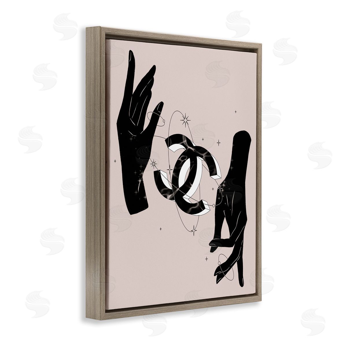 Ziwei Li Chic Hands Silhouette Surrounding Glam Fashion Emblem Brown Floating Frame Canvas Wall Art Print