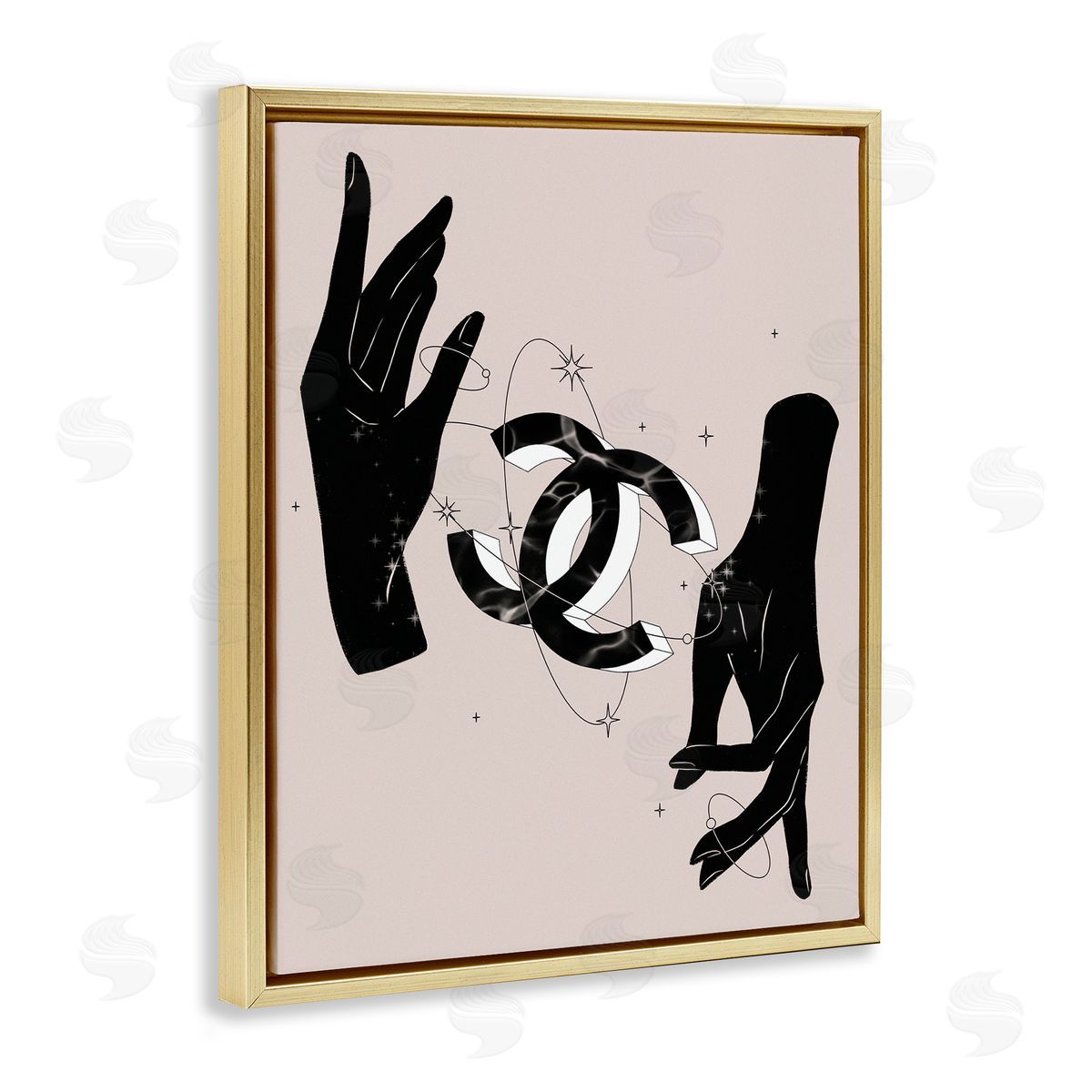 Ziwei Li Chic Hands Silhouette Surrounding Glam Fashion Emblem Gold Floating Frame Canvas Wall Art Print
