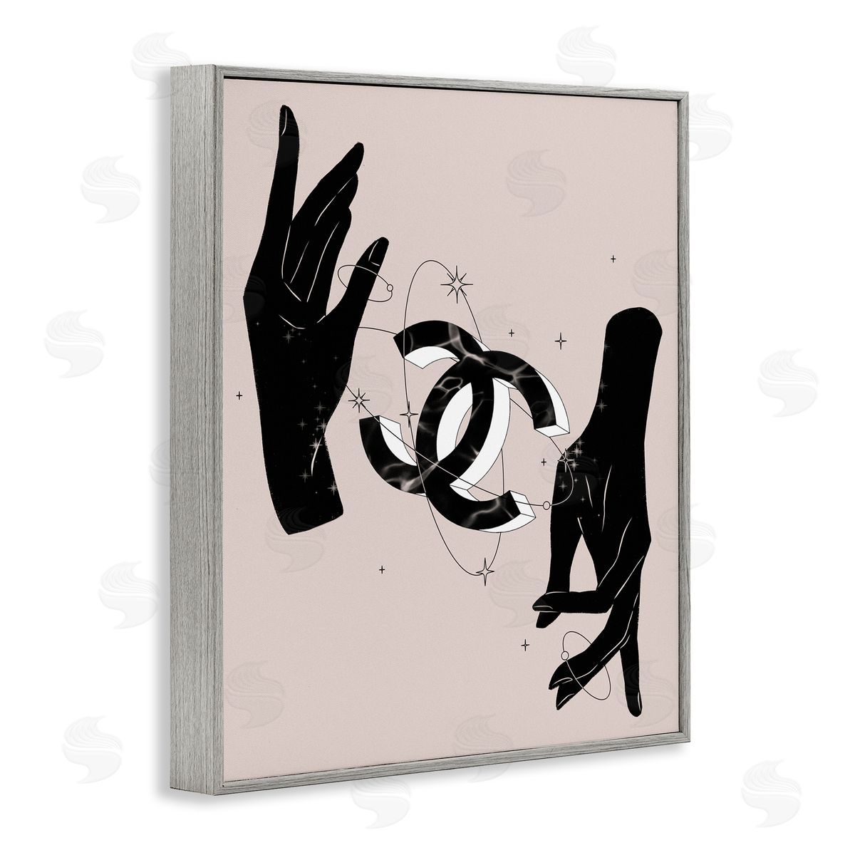Ziwei Li Chic Hands Silhouette Surrounding Glam Fashion Emblem Gray Framed Giclee Wall Art Print