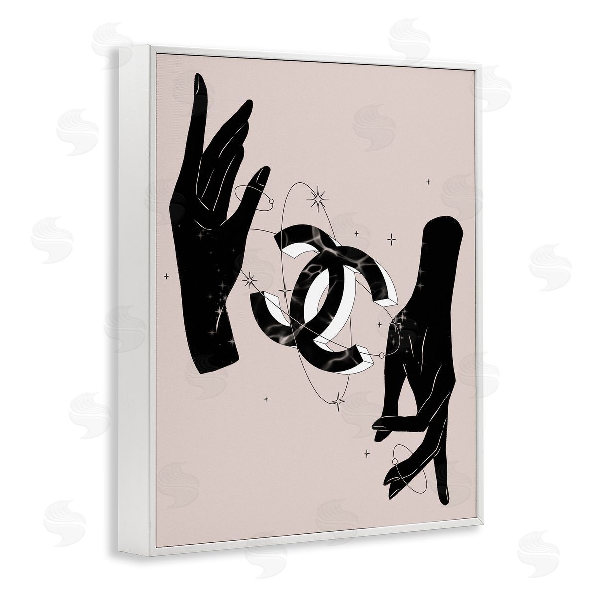 Ziwei Li Chic Hands Silhouette Surrounding Glam Fashion Emblem White Framed Giclee Wall Art Print