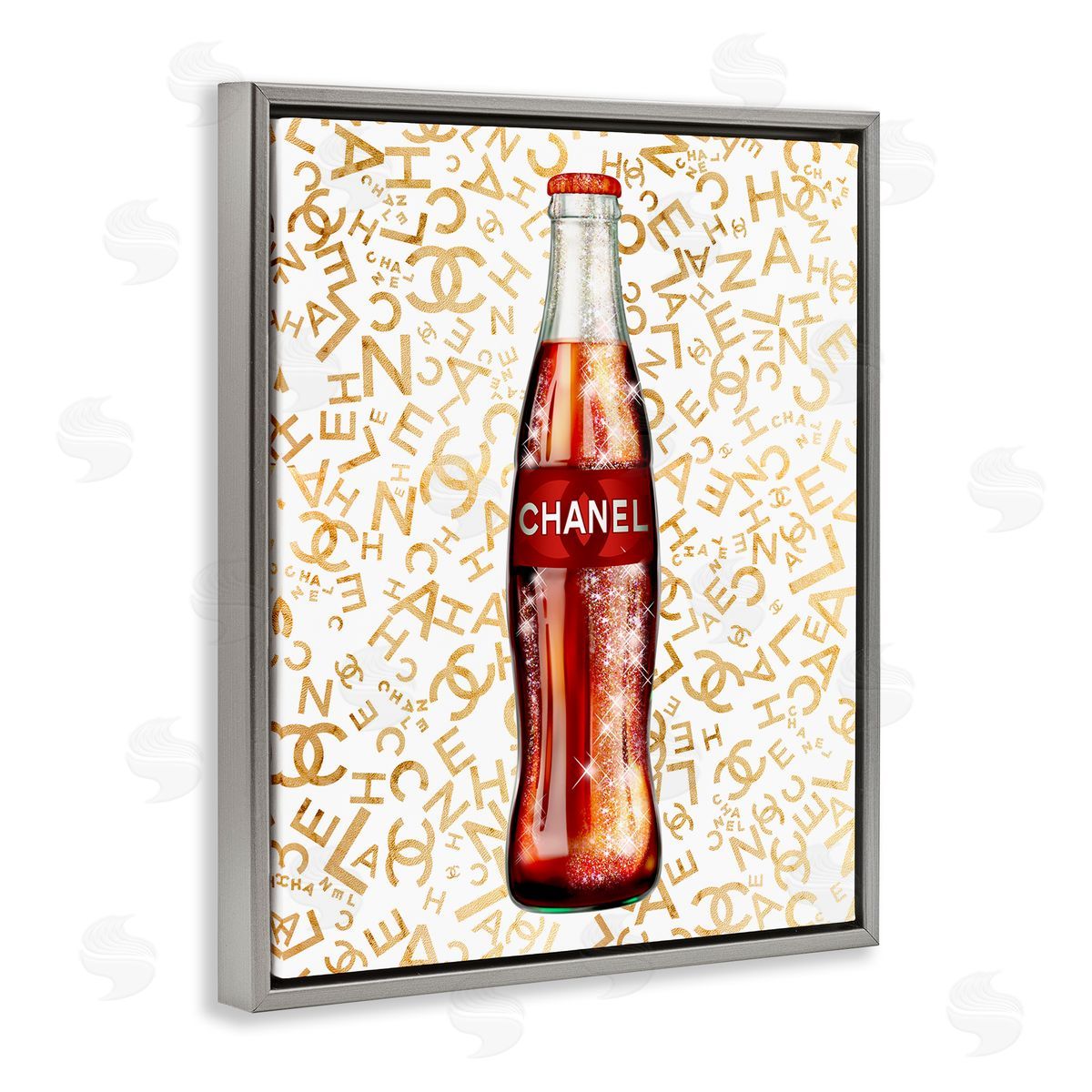 Ziwei Li Trendy Glam Pattern Vintage Soda Bottle Gray Floating Frame Canvas Wall Art Print