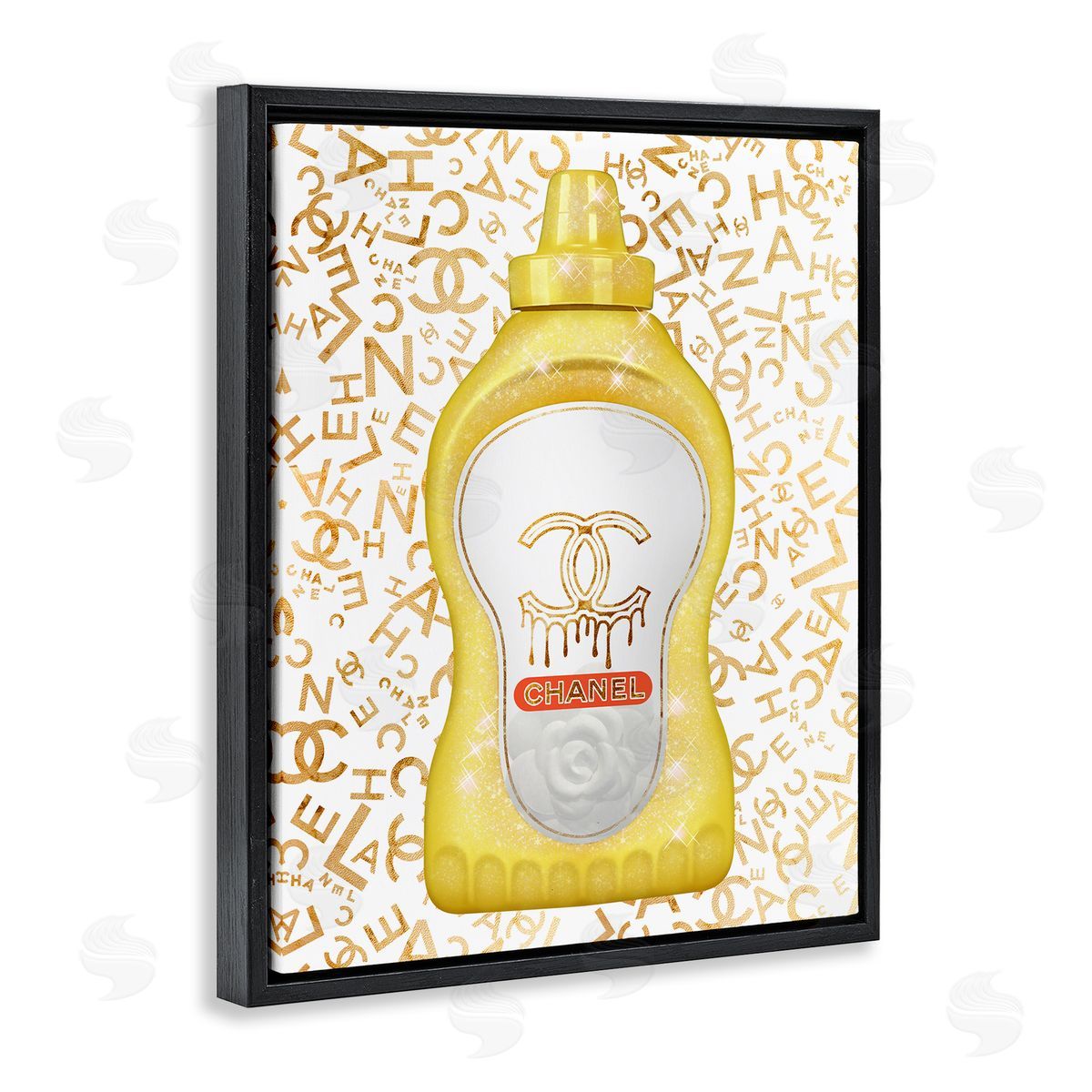 Ziwei Li Glitzy Fashion Bling Kitchen Condiment Mustard Bottle Black Floating Frame Canvas Wall Art Print