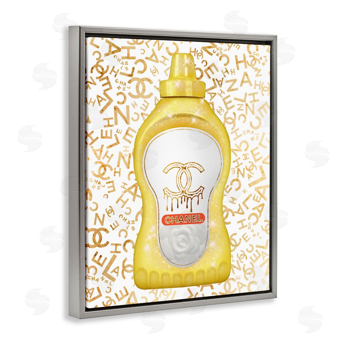 Ziwei Li Glitzy Fashion Bling Kitchen Condiment Mustard Bottle Gray Floating Frame Canvas Wall Art Print