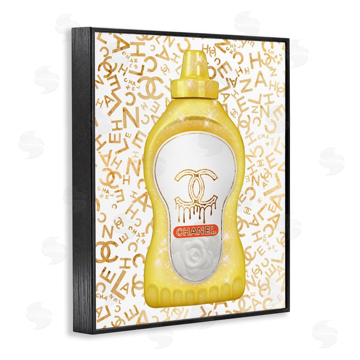 Ziwei Li Glitzy Fashion Bling Kitchen Condiment Mustard Bottle Black Framed Giclee Wall Art Print