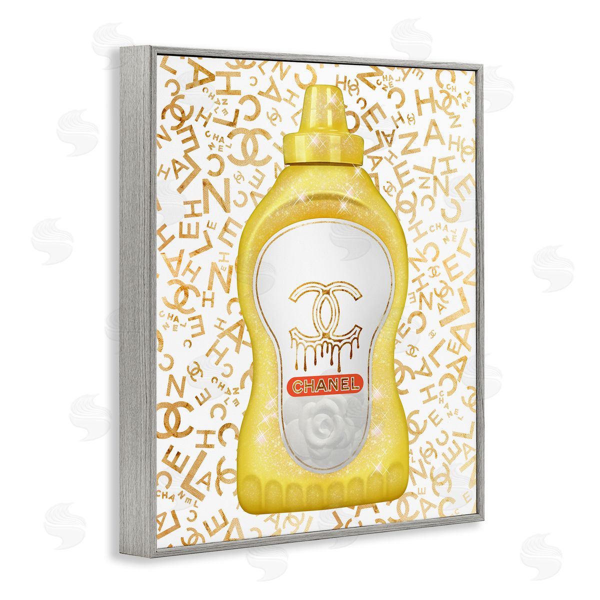 Ziwei Li Glitzy Fashion Bling Kitchen Condiment Mustard Bottle Gray Framed Giclee Wall Art Print