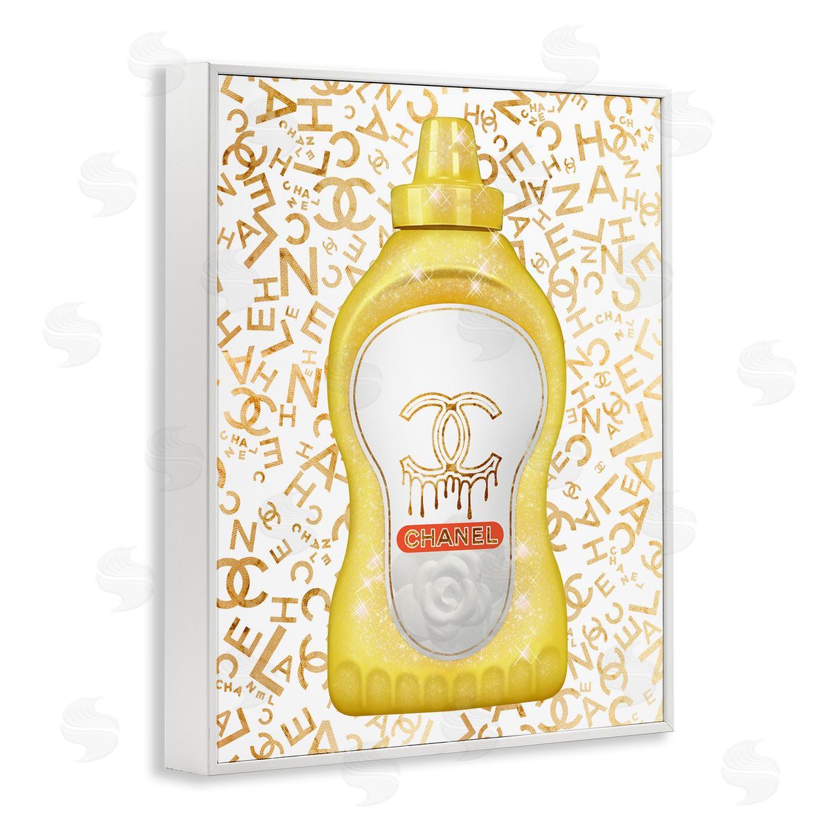 Ziwei Li Glitzy Fashion Bling Kitchen Condiment Mustard Bottle White Framed Giclee Wall Art Print