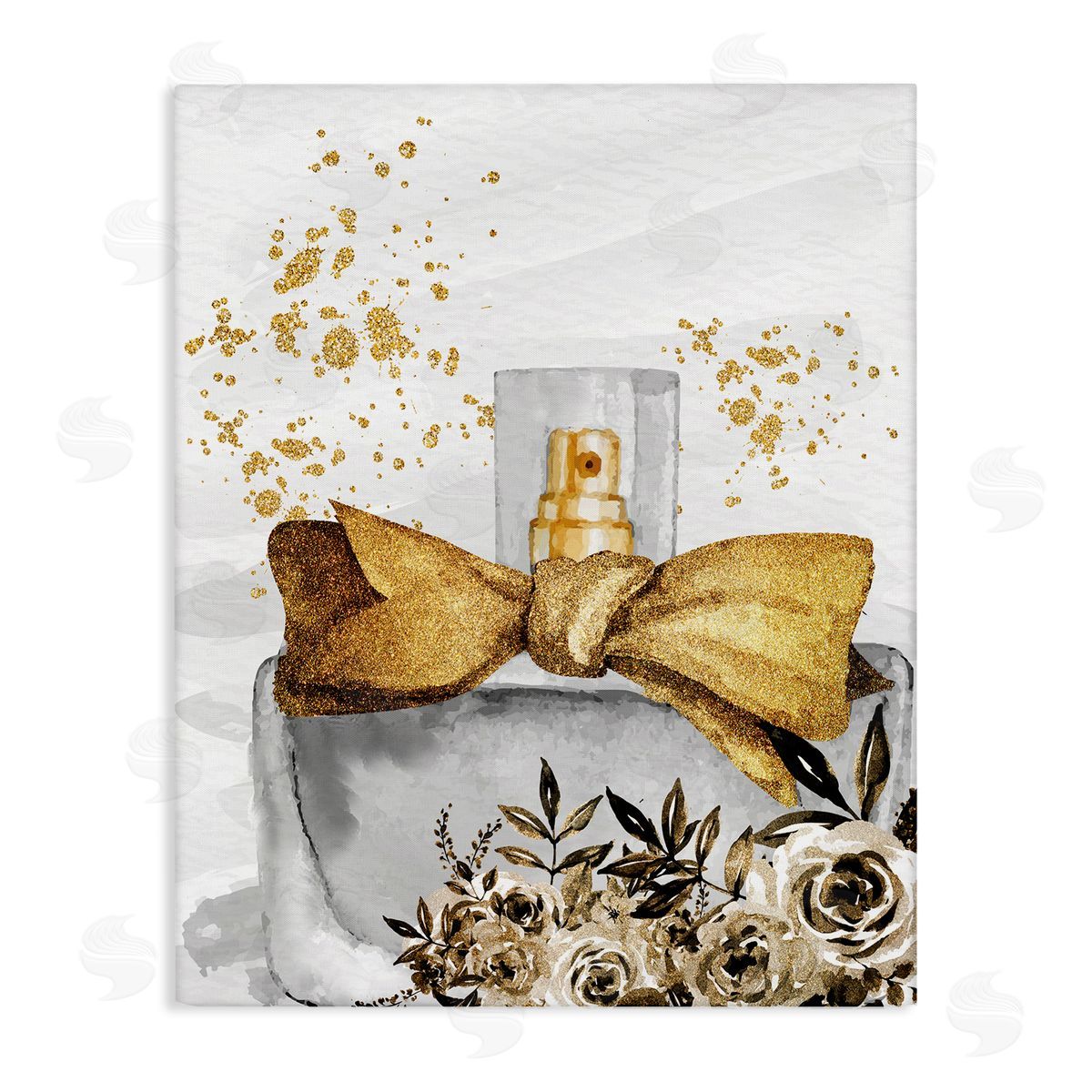 Kim Allen Glitzy Floral Perfume Bottle Speckled Glam Stretched Canvas Wall Art Print