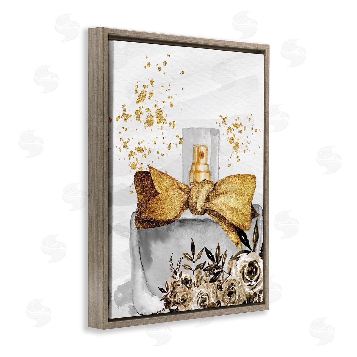 Kim Allen Glitzy Floral Perfume Bottle Speckled Glam Brown Floating Frame Canvas Wall Art Print