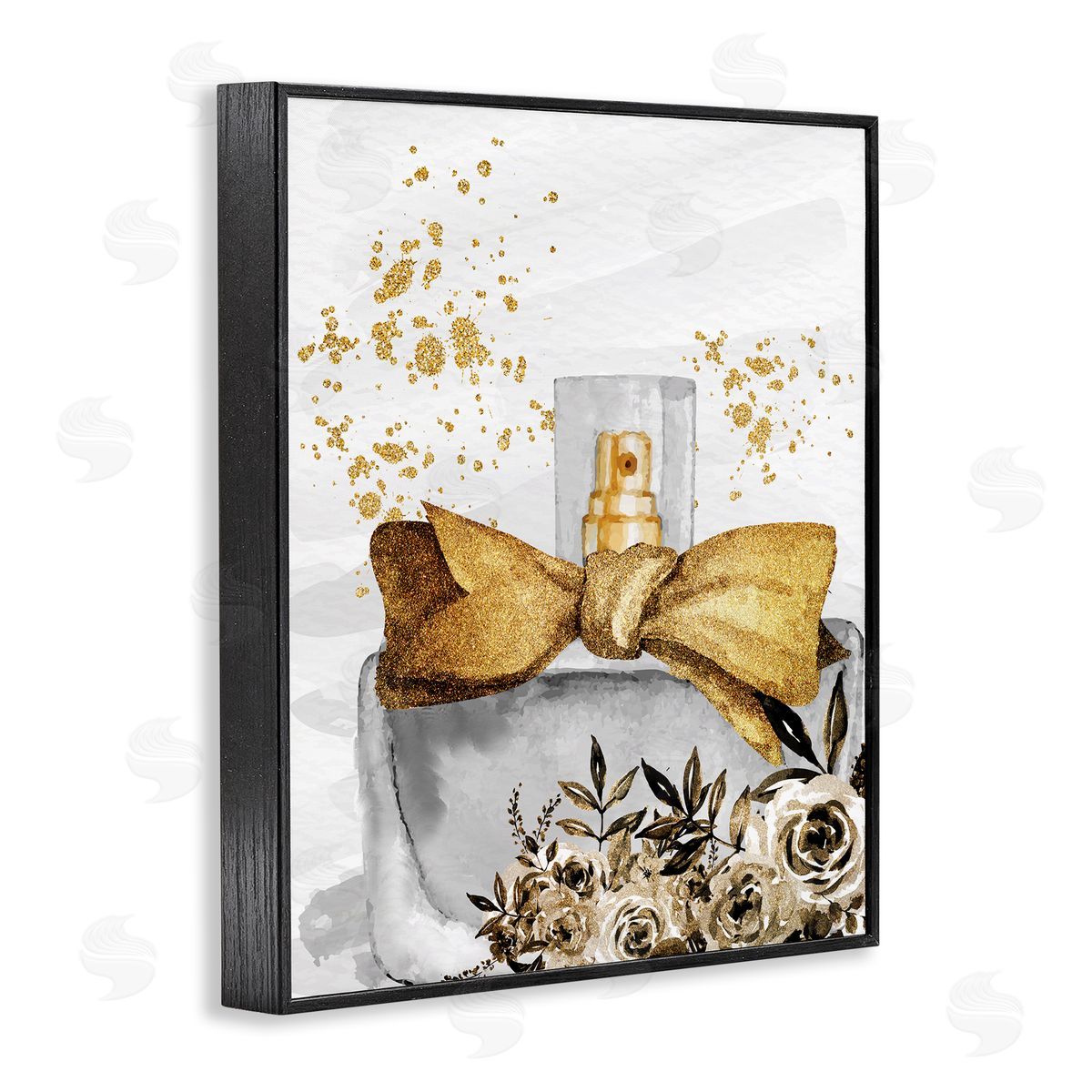 Kim Allen Glitzy Floral Perfume Bottle Speckled Glam Black Framed Giclee Wall Art Print