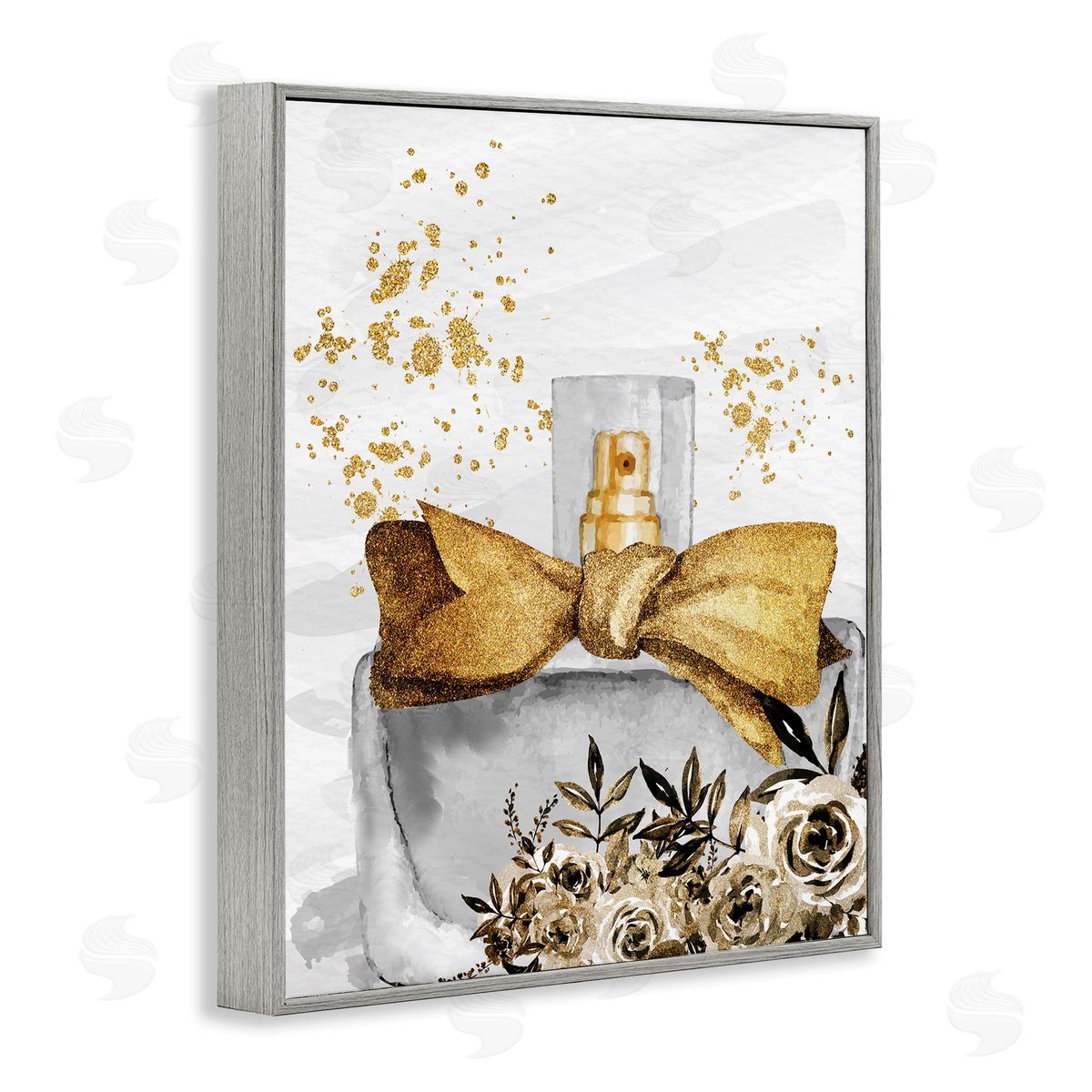 Kim Allen Glitzy Floral Perfume Bottle Speckled Glam Gray Framed Giclee Wall Art Print