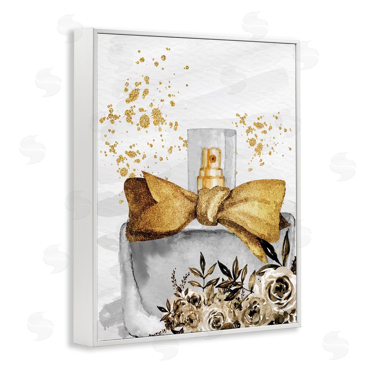 Kim Allen Glitzy Floral Perfume Bottle Speckled Glam White Framed Giclee Wall Art Print