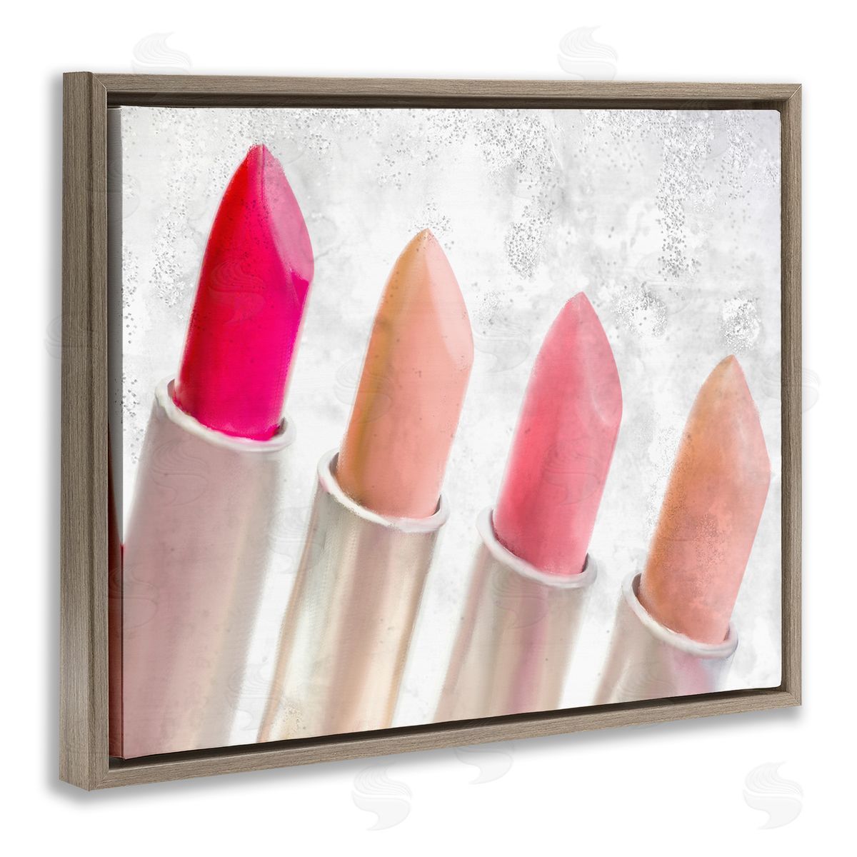 Kim Allen Stylish Lipstick Assortment Dazzling Glam Makeup Brown Floating Frame Canvas Wall Art Print