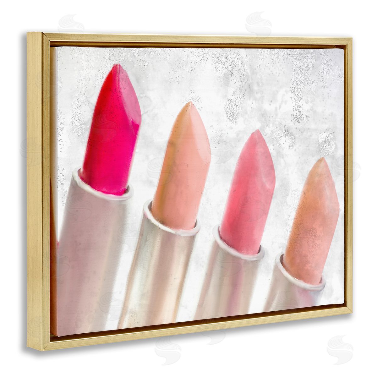 Kim Allen Stylish Lipstick Assortment Dazzling Glam Makeup Gold Floating Frame Canvas Wall Art Print