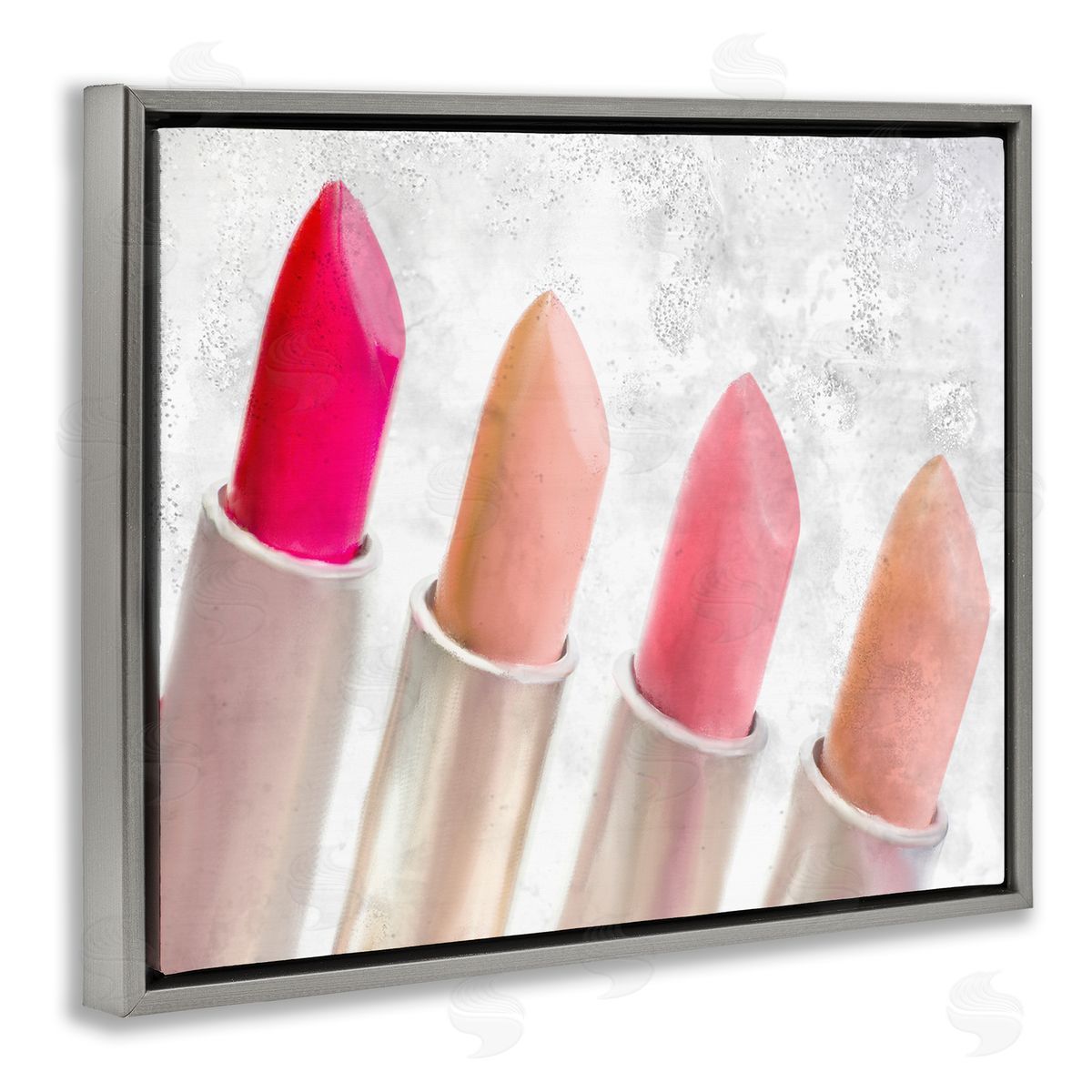 Kim Allen Stylish Lipstick Assortment Dazzling Glam Makeup Gray Floating Frame Canvas Wall Art Print