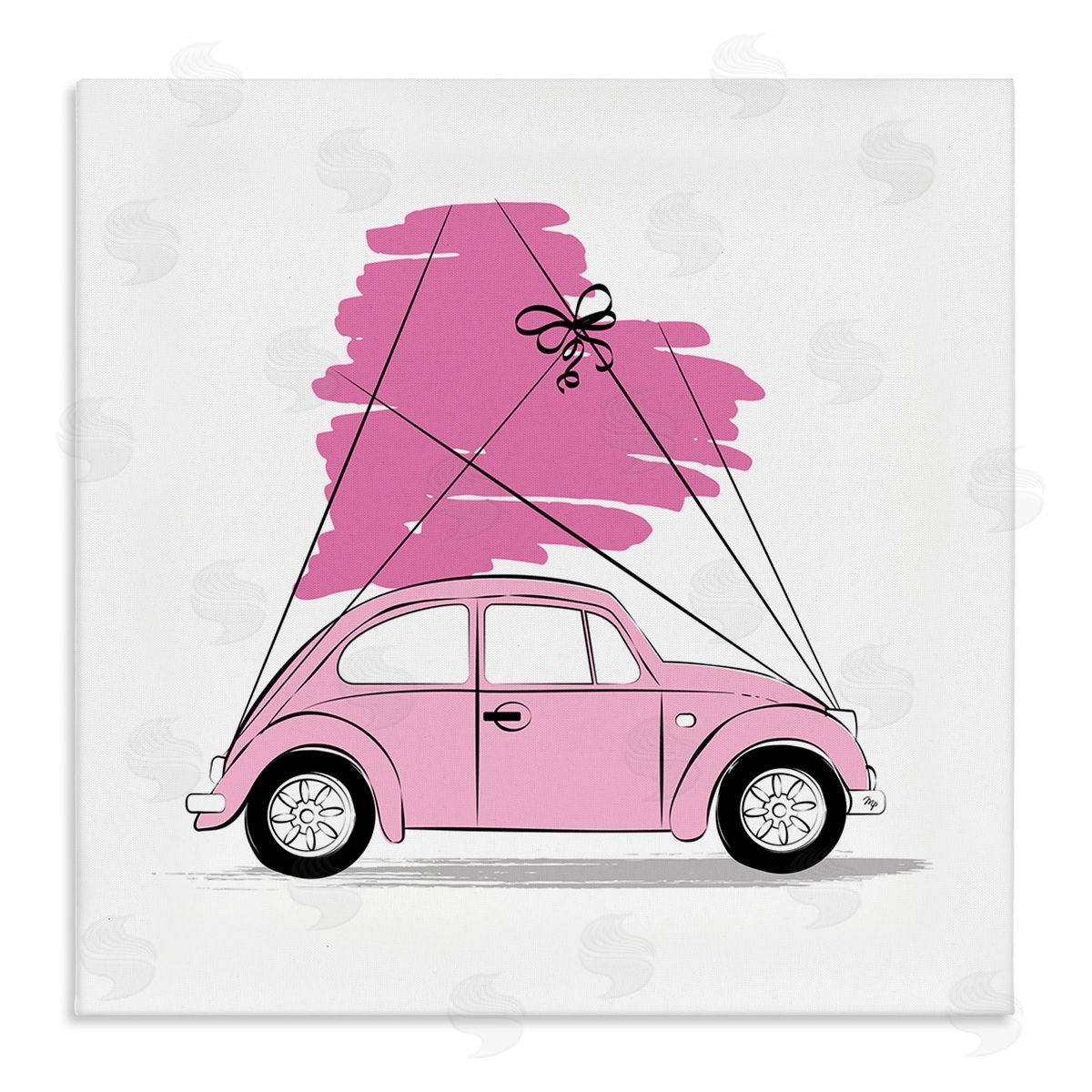 Martina Pavlova Trendy Pink Buggy Car Chic Wrapped Heart Stretched Canvas Wall Art Print