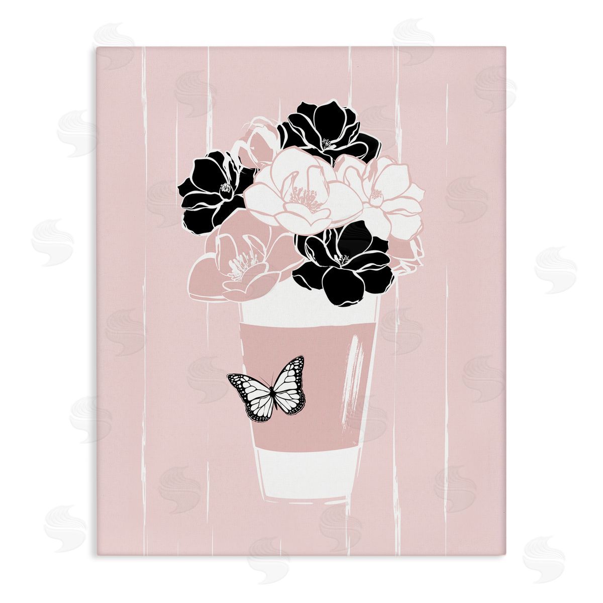 Martina Pavlova Casual Coffee Cup Pink Assorted Flowers Arrangement Stretched Canvas Wall Art Print