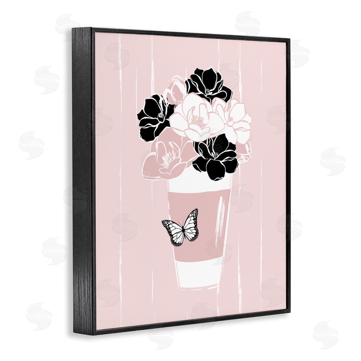 Martina Pavlova Casual Coffee Cup Pink Assorted Flowers Arrangement Black Framed Giclee Wall Art Print