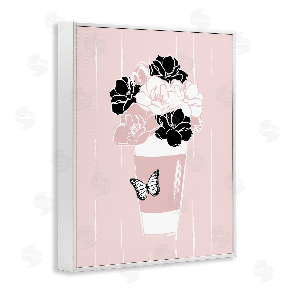 Martina Pavlova Casual Coffee Cup Pink Assorted Flowers Arrangement White Framed Giclee Wall Art Print