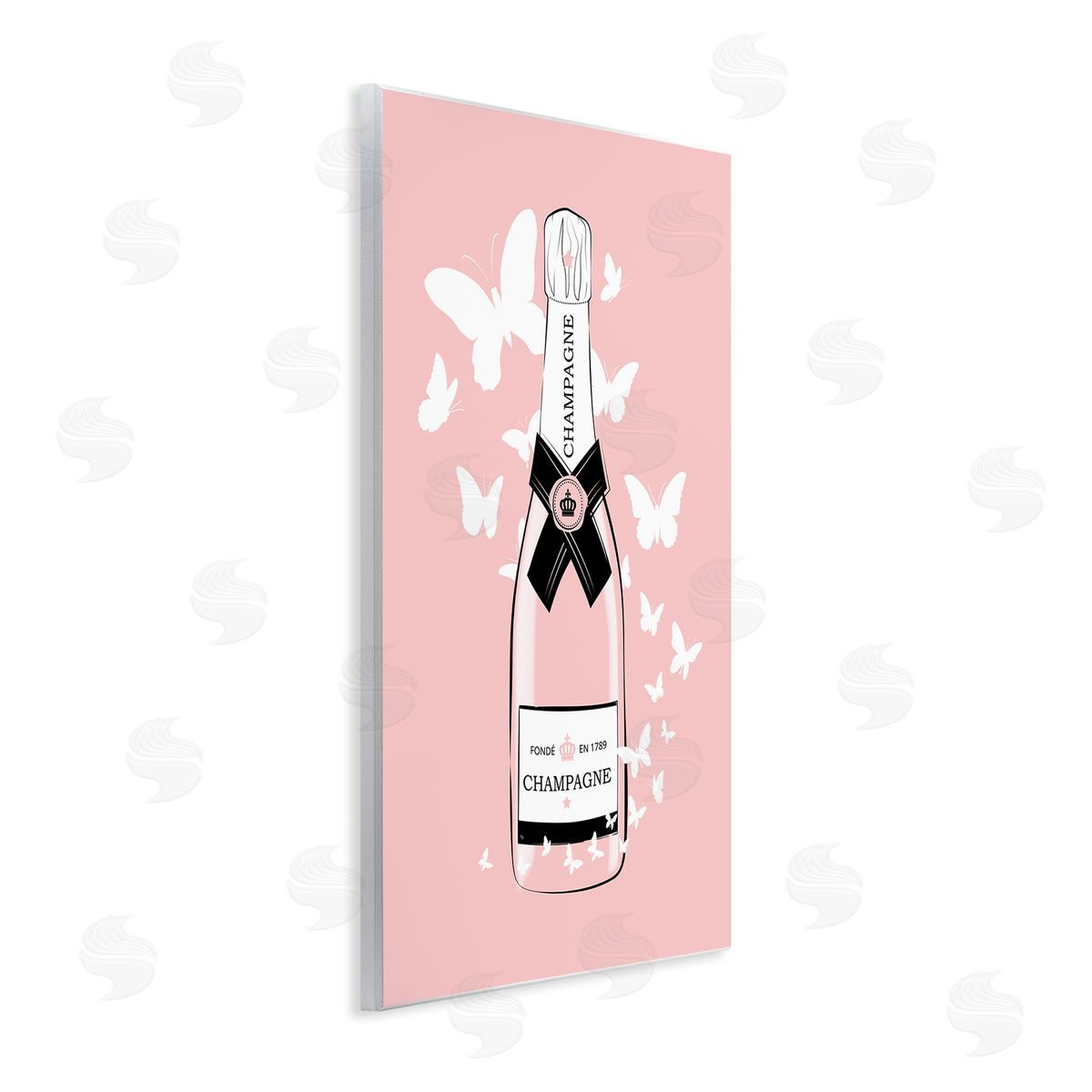 Martina Pavlova Pastel Fluttering Butterflies Chic Pink Champagne Bottle Wall Plaque Art Print