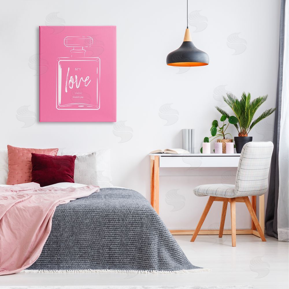 Martina Pavlova Casual Glam Perfume Bold Pink Love Calligraphy  Canvas Wall Art Print in Room