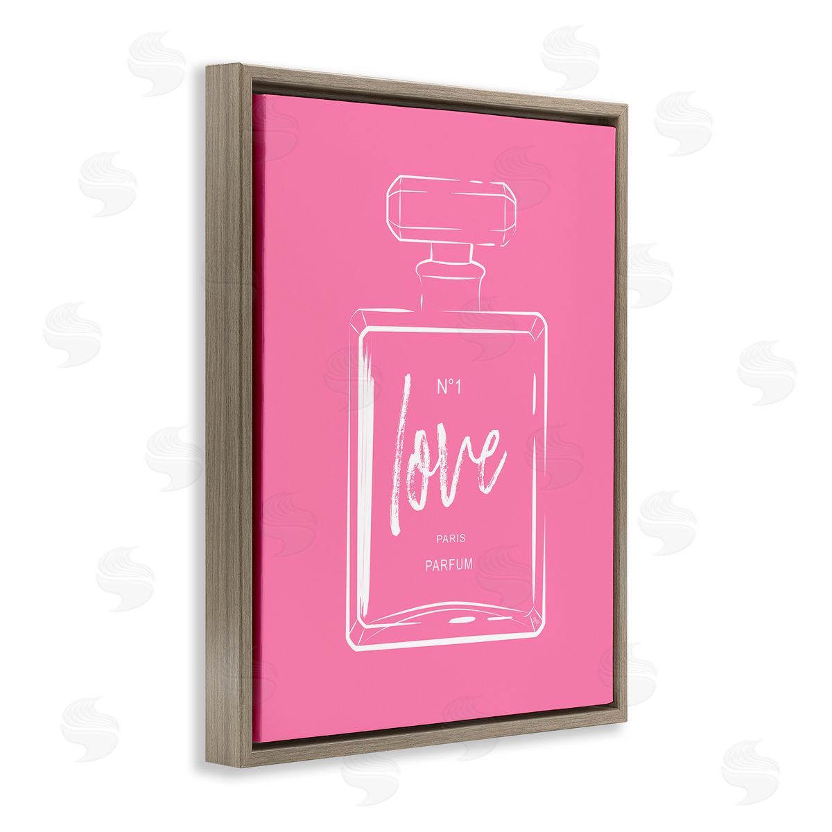 Martina Pavlova Casual Glam Perfume Bold Pink Love Calligraphy  Brown Floating Frame Canvas Wall Art Print