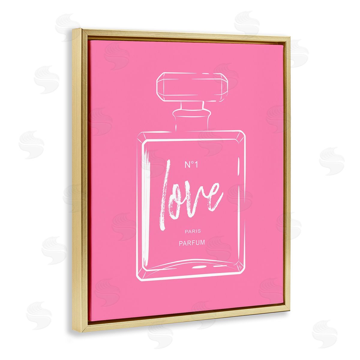 Martina Pavlova Casual Glam Perfume Bold Pink Love Calligraphy  Gold Floating Frame Canvas Wall Art Print