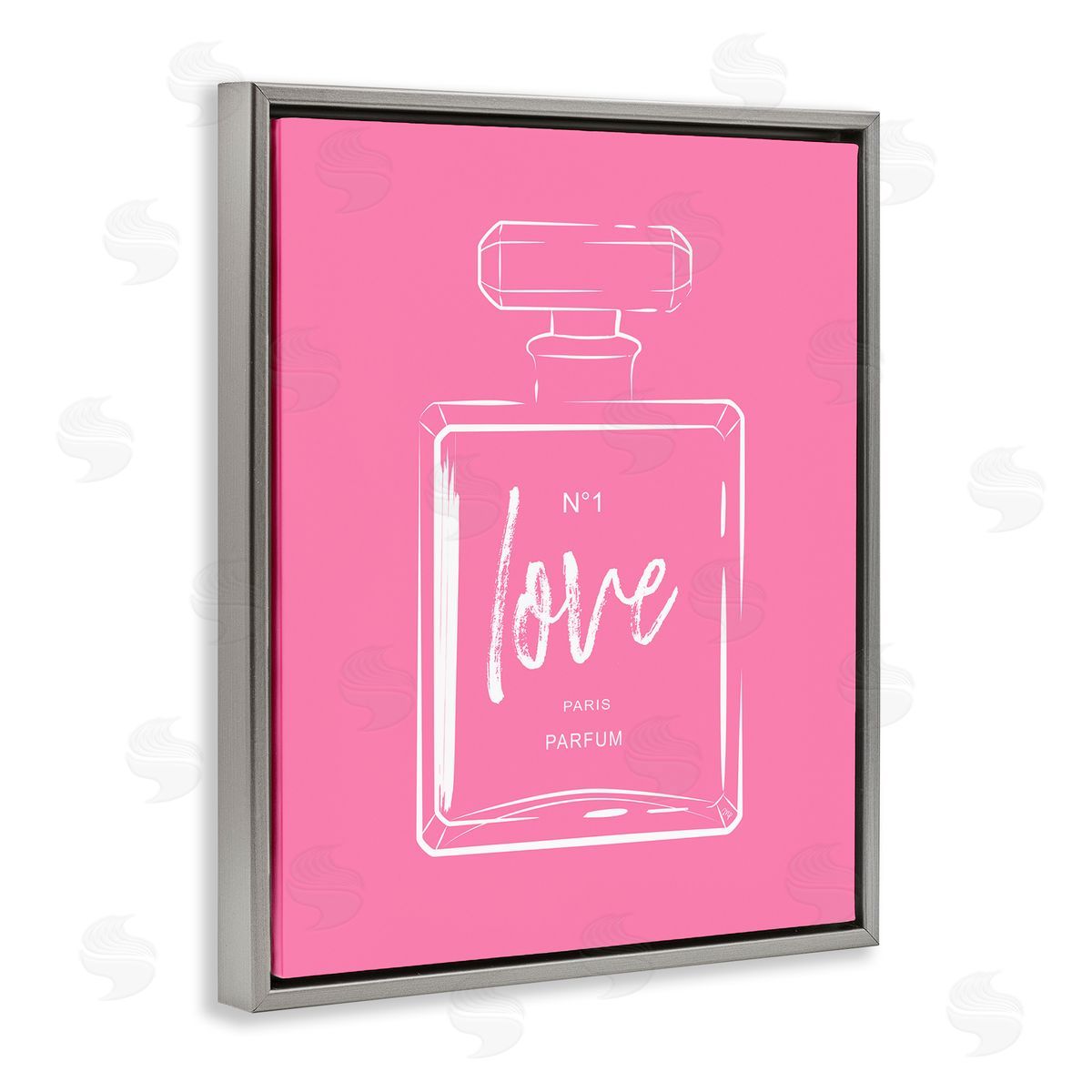 Martina Pavlova Casual Glam Perfume Bold Pink Love Calligraphy  Gray Floating Frame Canvas Wall Art Print