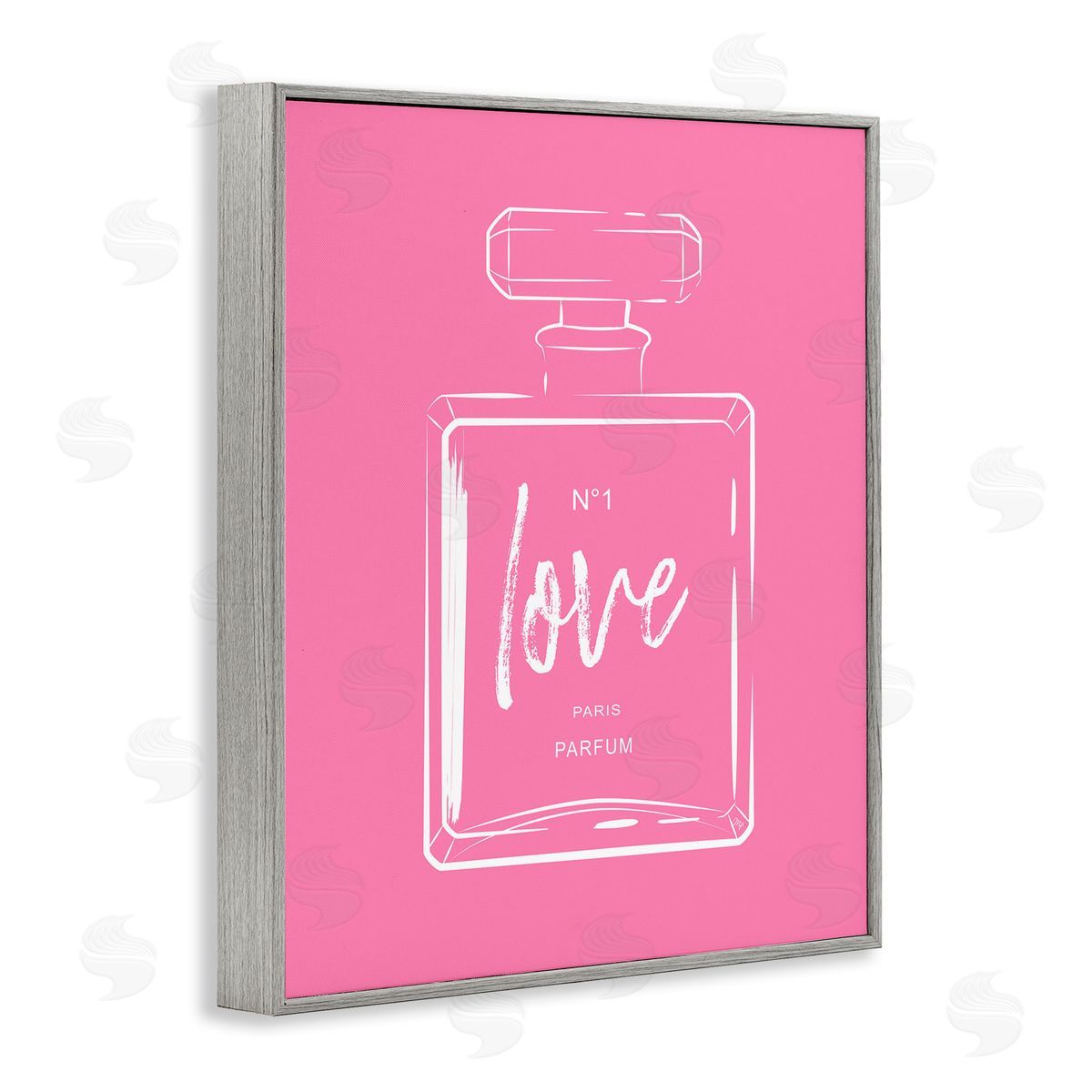 Martina Pavlova Casual Glam Perfume Bold Pink Love Calligraphy  Gray Framed Giclee Wall Art Print