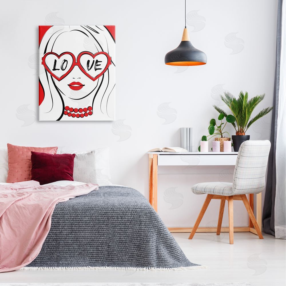 Martina Pavlova Fashionable Heart Sunglasses Love Trendy Woman Canvas Wall Art Print in Room