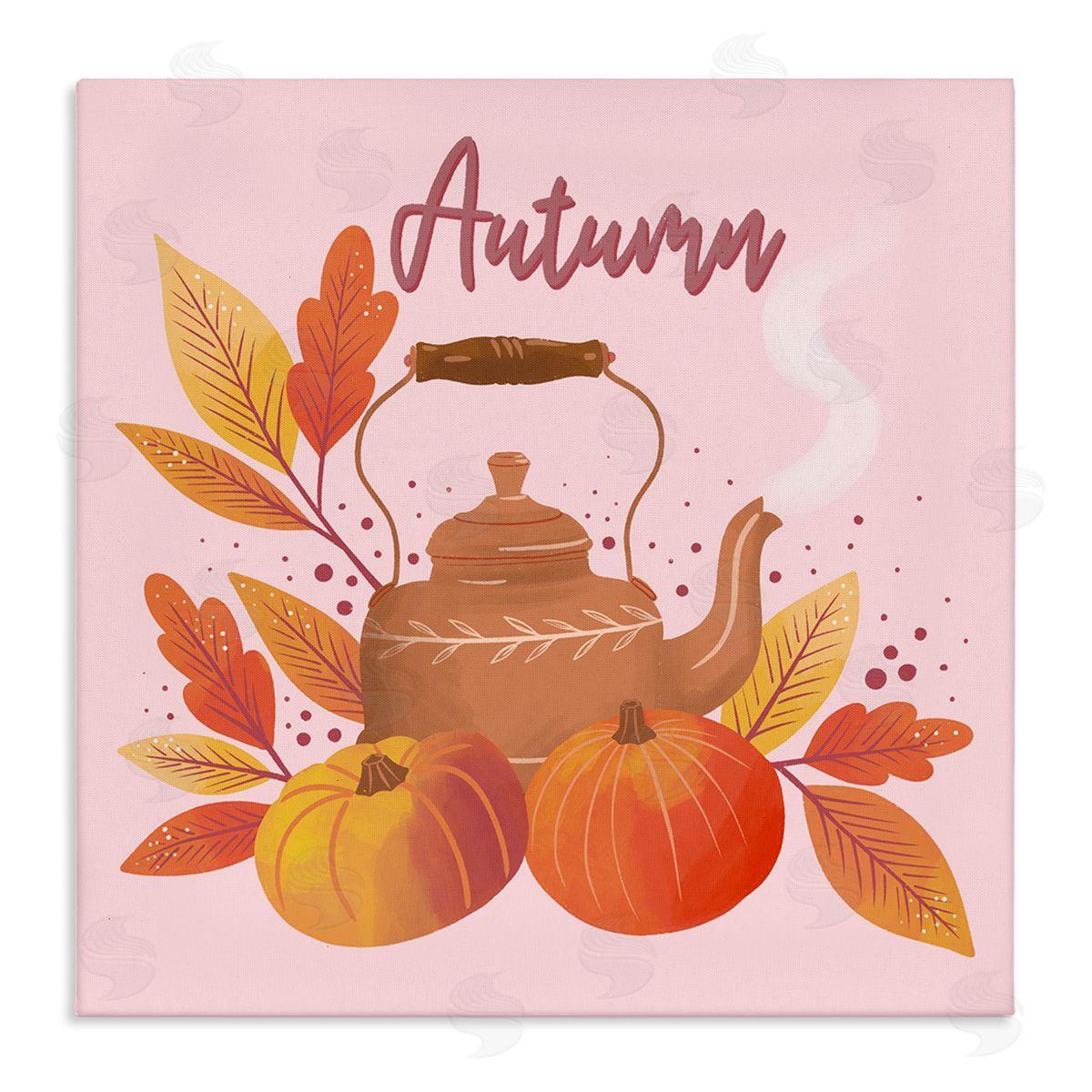 Dominika Godette Warm Autumn Teapot Seasonal Pumpkin Botanicals  Stretched Canvas Wall Art Print
