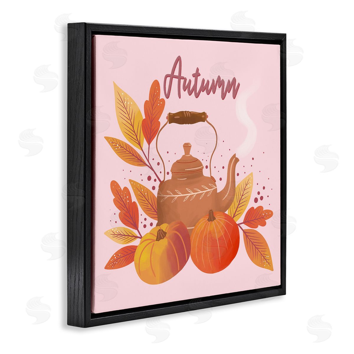 Dominika Godette Warm Autumn Teapot Seasonal Pumpkin Botanicals  Black Floating Frame Canvas Wall Art Print